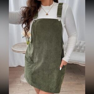 Boho plus size overall corduroy dress